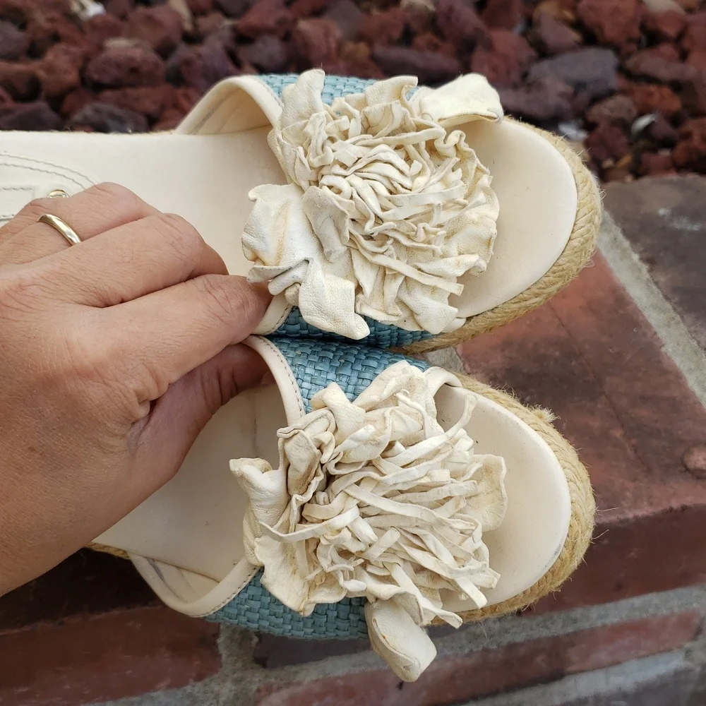 Vintage Celine Espadrille Floral Leather Wedge Sandal Size 36 Luxury Bohemian
